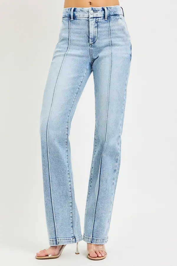 High Rise Pintuck Straight Leg Jeans