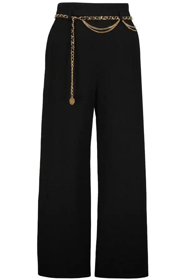 Black Chain Detail Wide-Leg Trousers