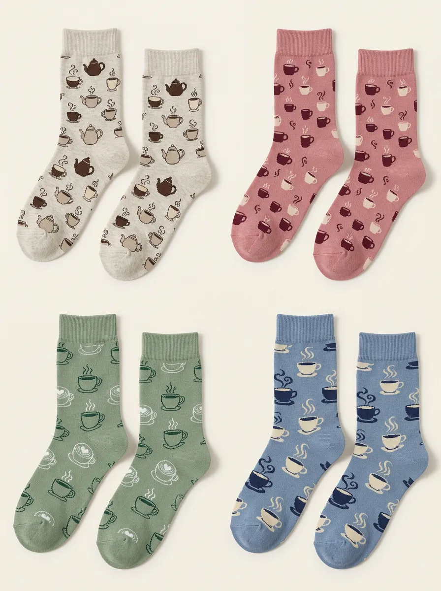Women's Four-Pair Coffee & Tea Crew Sock Set