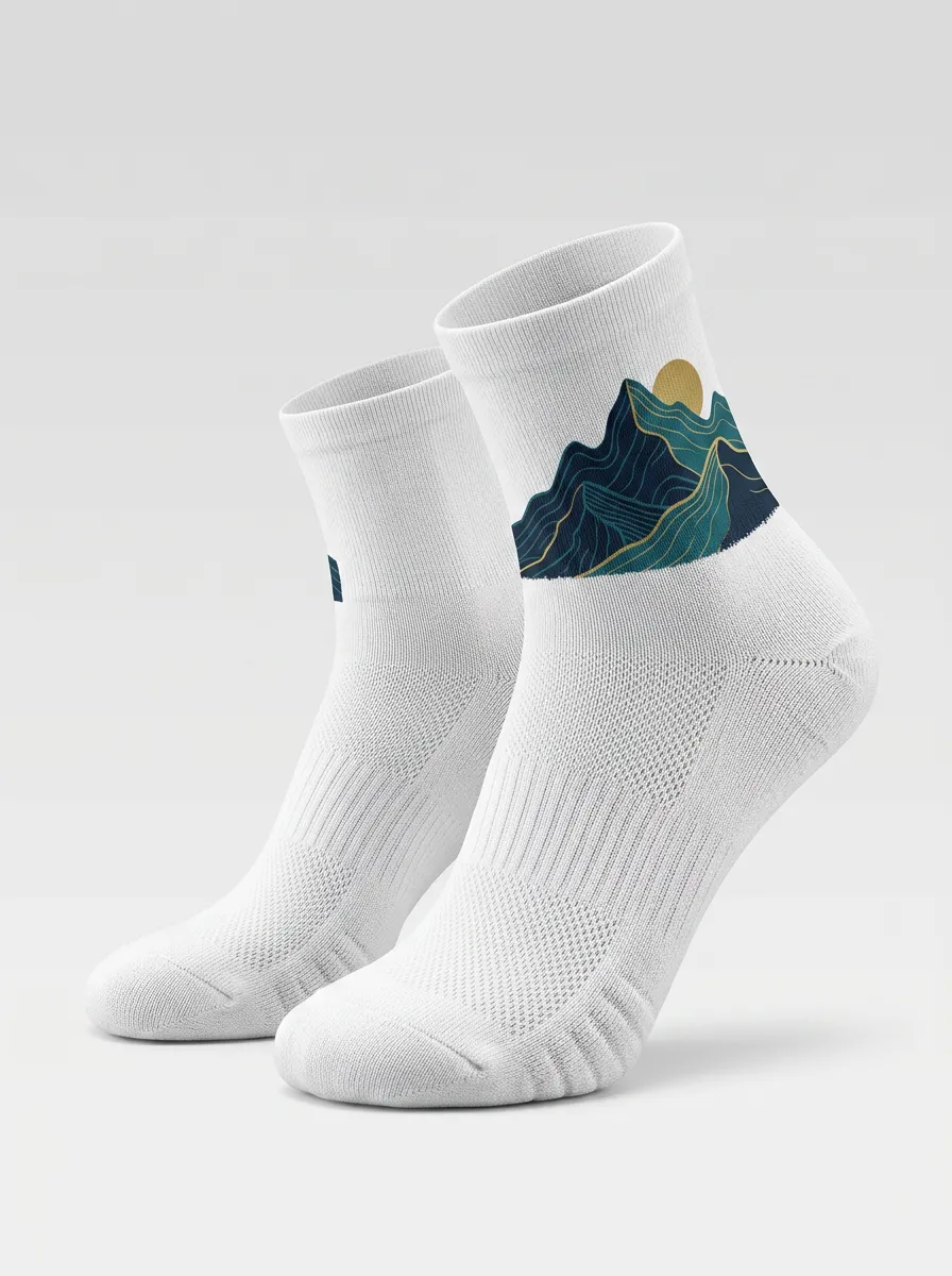 White Nature Mountain Sun Graphic Athletic Low-Cut Socks