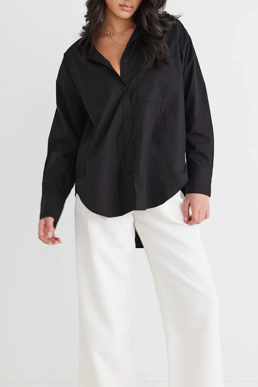 Black Poplin Oversized Long - Sleeve