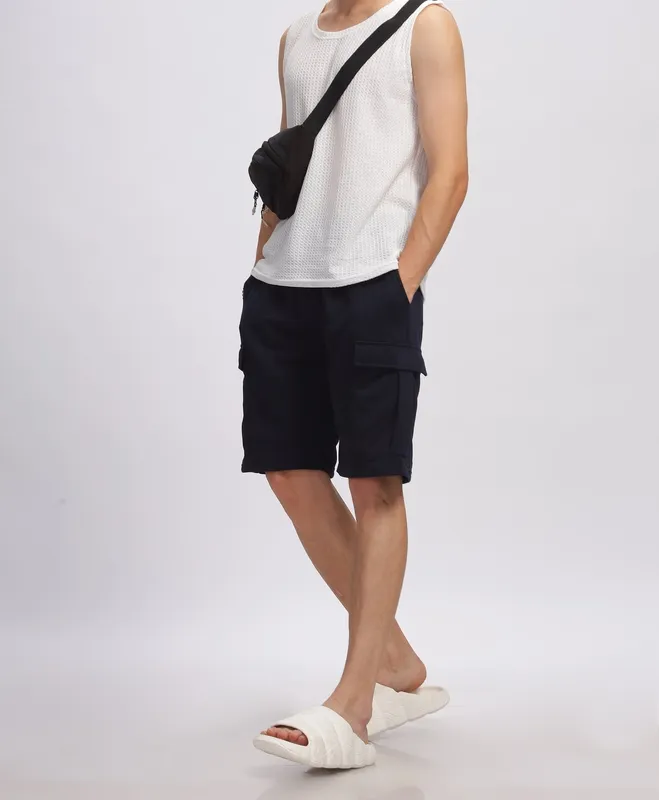 Navy Blue Loop Knit Cotton Shorts