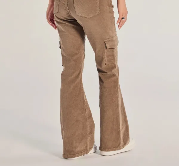 Olive Corduroy High-Rise Cargo Pants