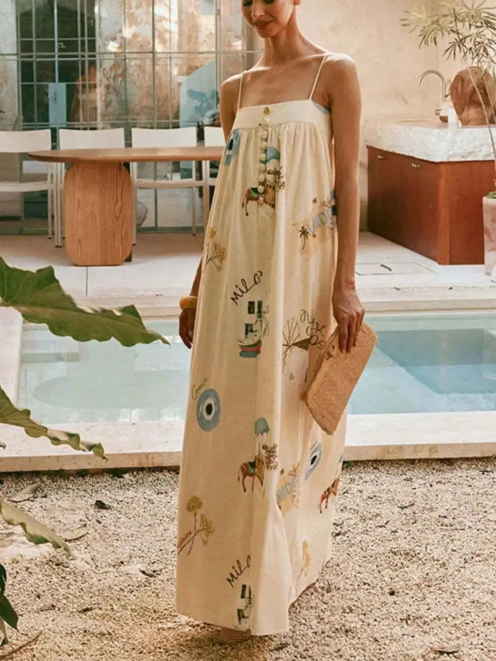 Bohemian Printed Cami Maxi Dress with Pockets