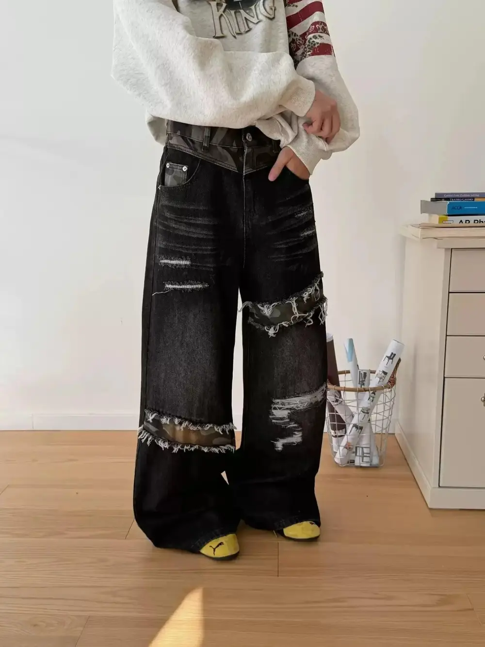 Distressed And Ripped Wide Leg Jeans