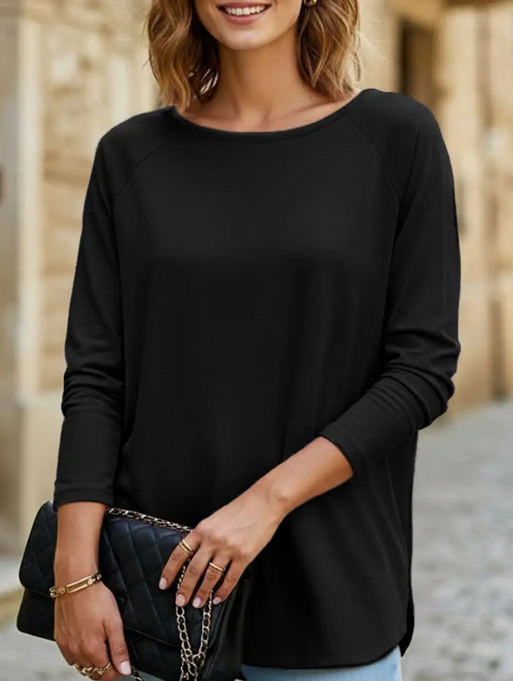 Textured Detail Round Collar Top