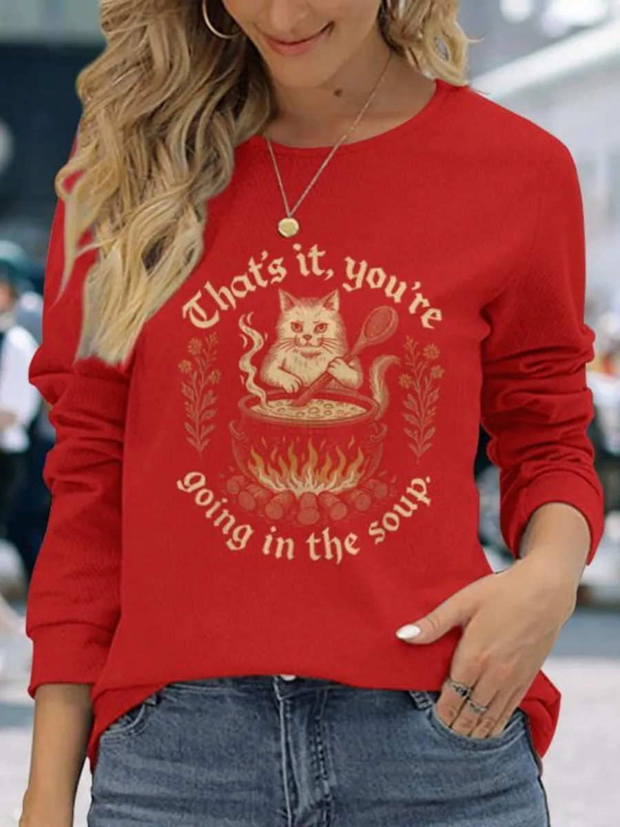 Cooking Cat Printed T-Shirt