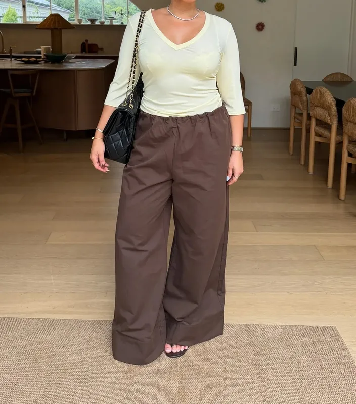 Chocolate Ruched Straight-Leg Pants