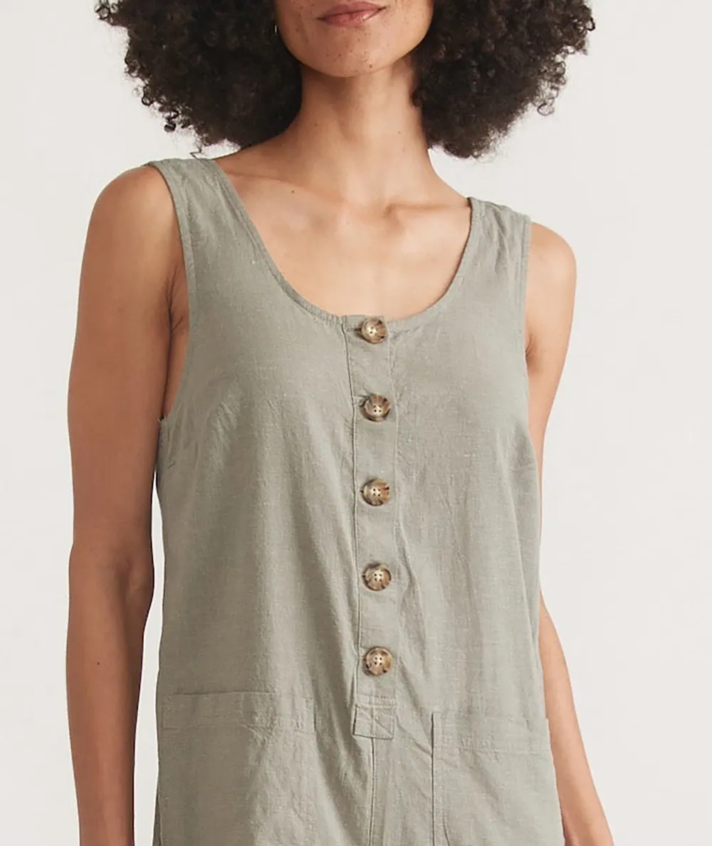 Button-Front Sleeveless Linen Jumpsuit
