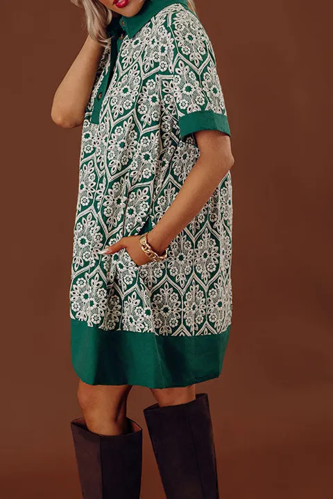 Embroidered Floral Collared Relaxed Mini Dress
