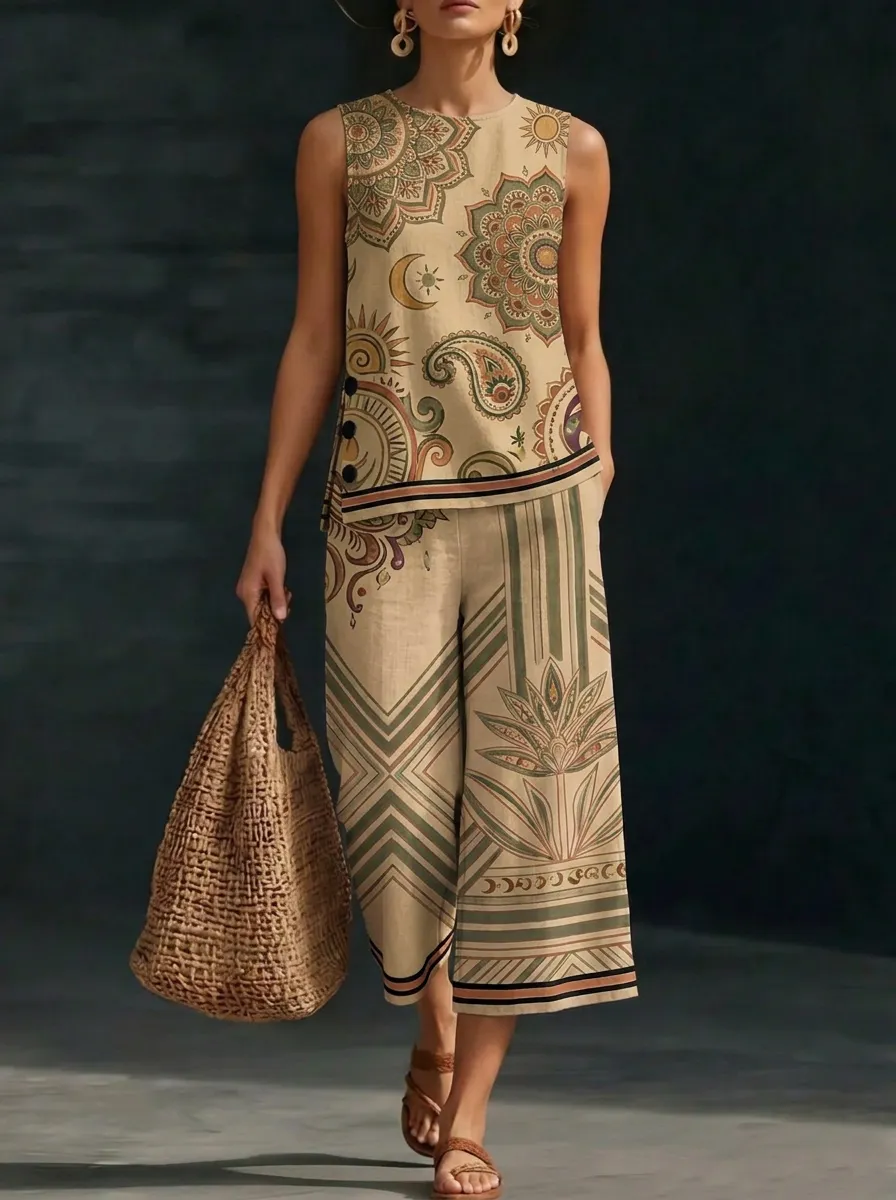 Women's Bohemian Mandala Paisley Printed Sleeveless Set