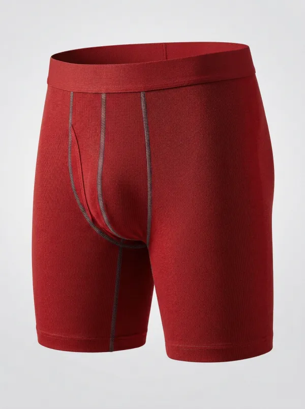 Men's Solid Grey Ribbed Stitched Boxer Briefs