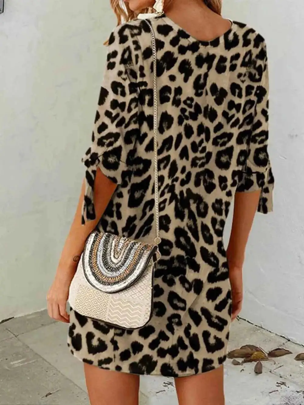 Leopard Round Neck Half Sleeve Dress