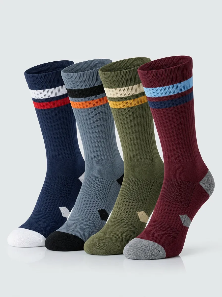 Modern Striped Vintage Casual Look Men's Four Pair Socks