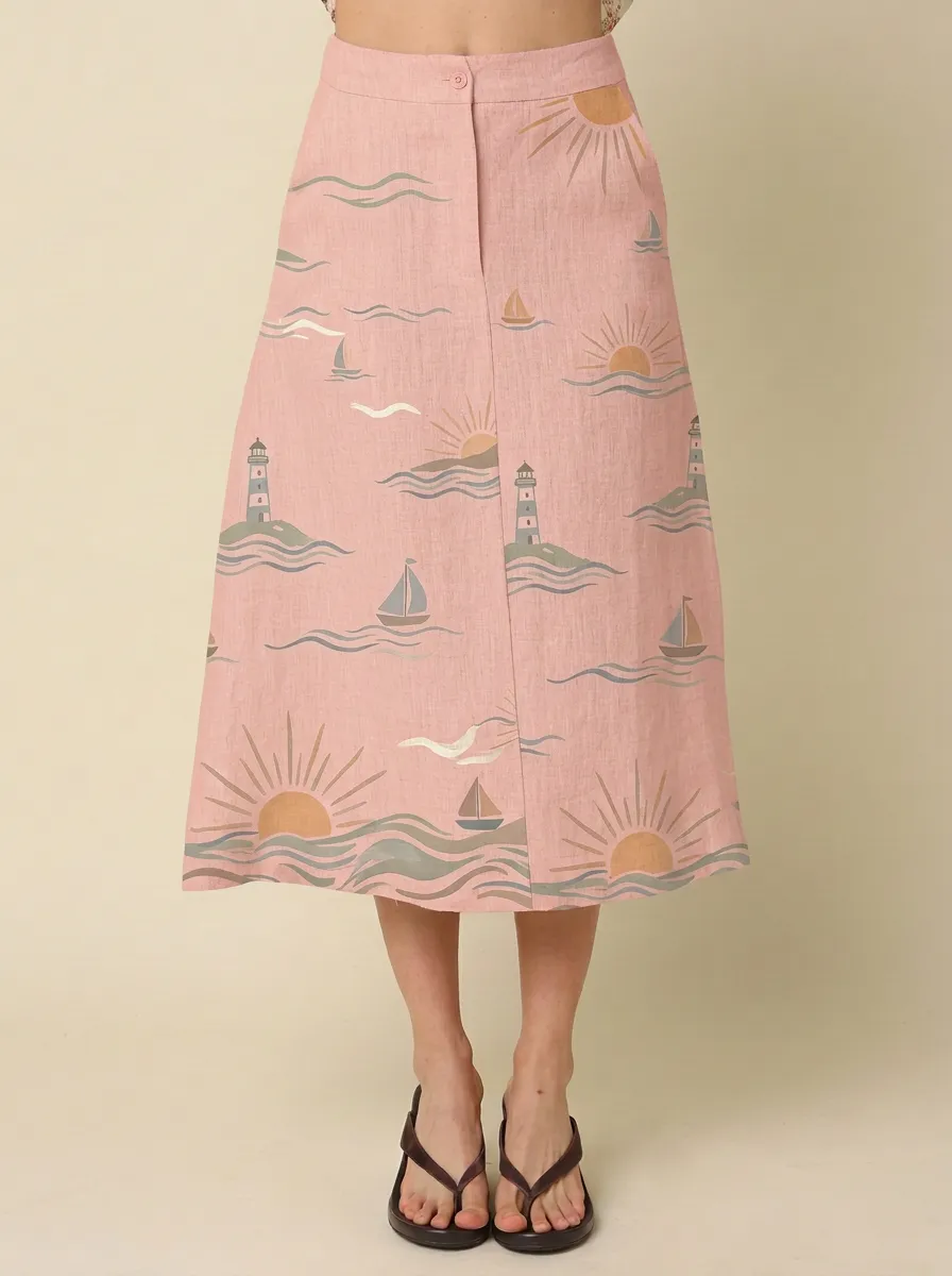 Women's Nautical Lover Lighthouse Sailboat Sun Printed Skirt