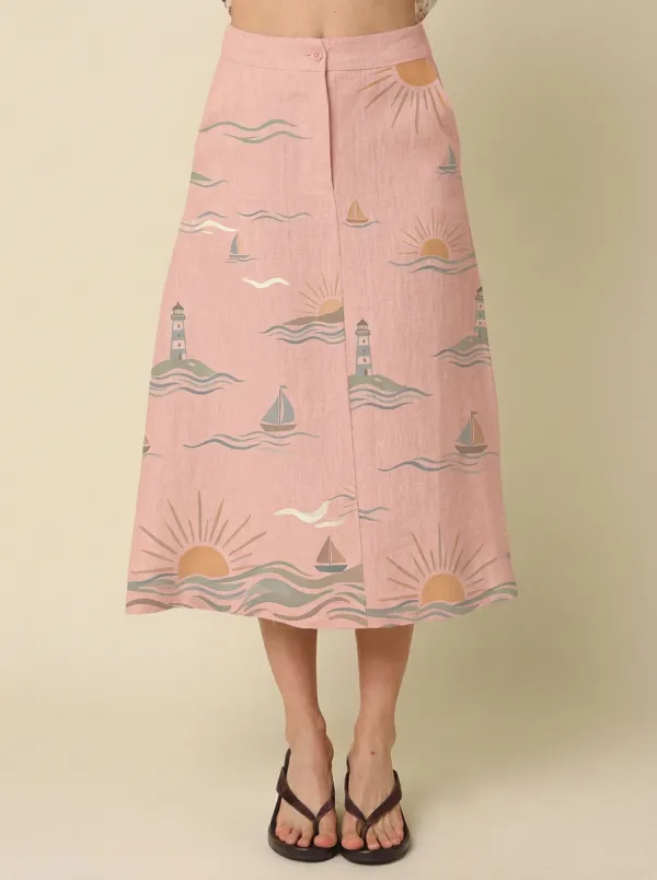 Women's Nautical Lover Lighthouse Sailboat Sun Printed Skirt