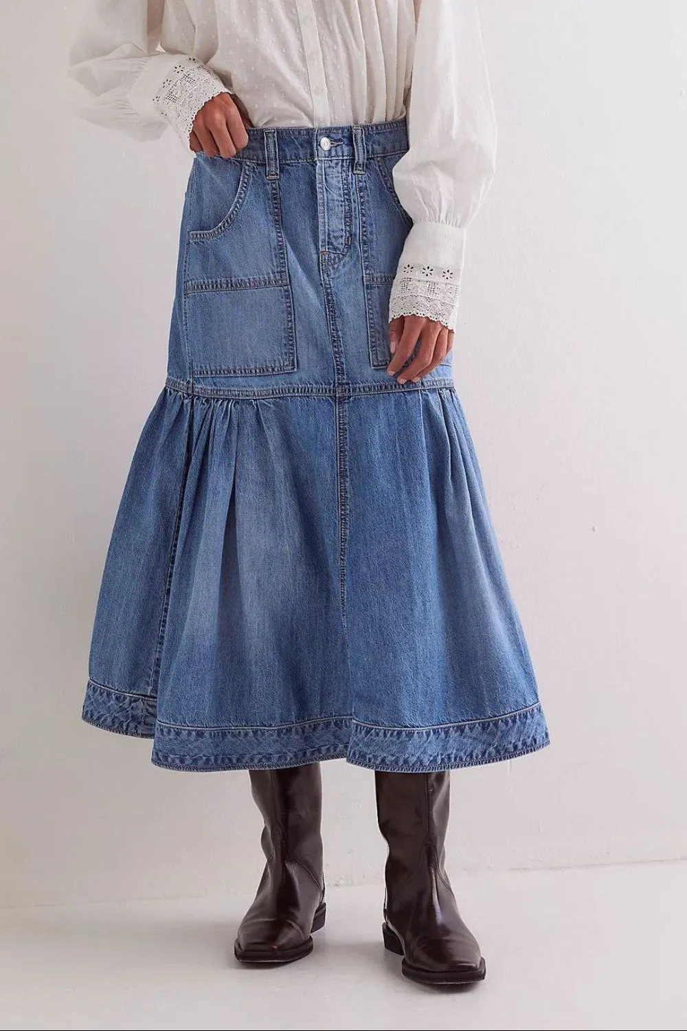 Denim Pocket Midi Skirt