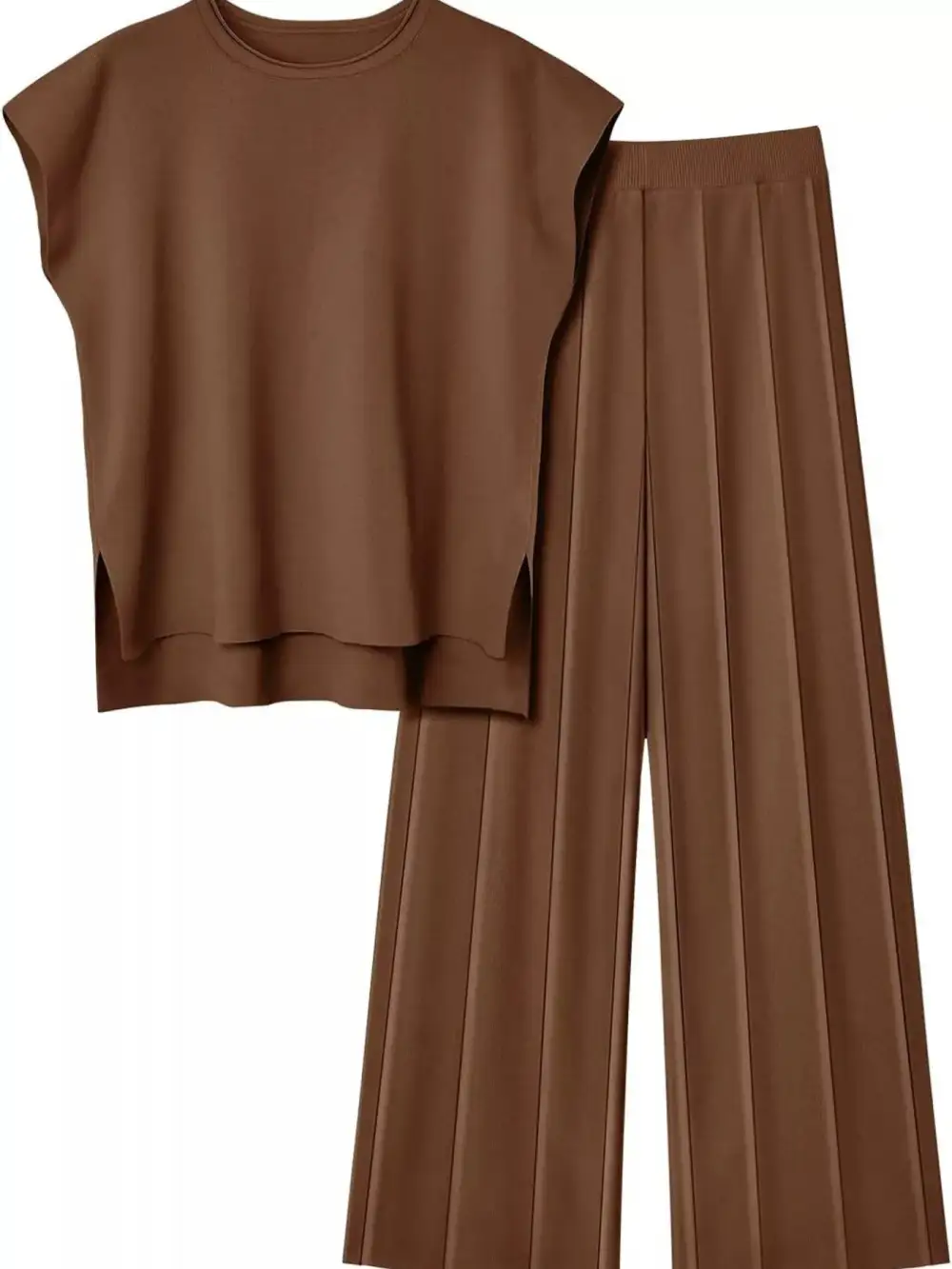 Casual Solid Cap Sleeve Top and Pants Knit Set