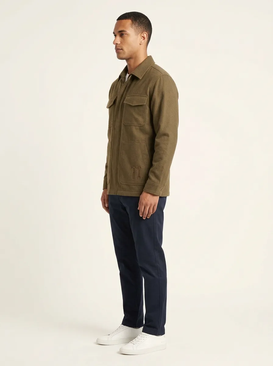 Men's Tool-Embroidered Four-Pocket Zip-Placket Utility Jacket