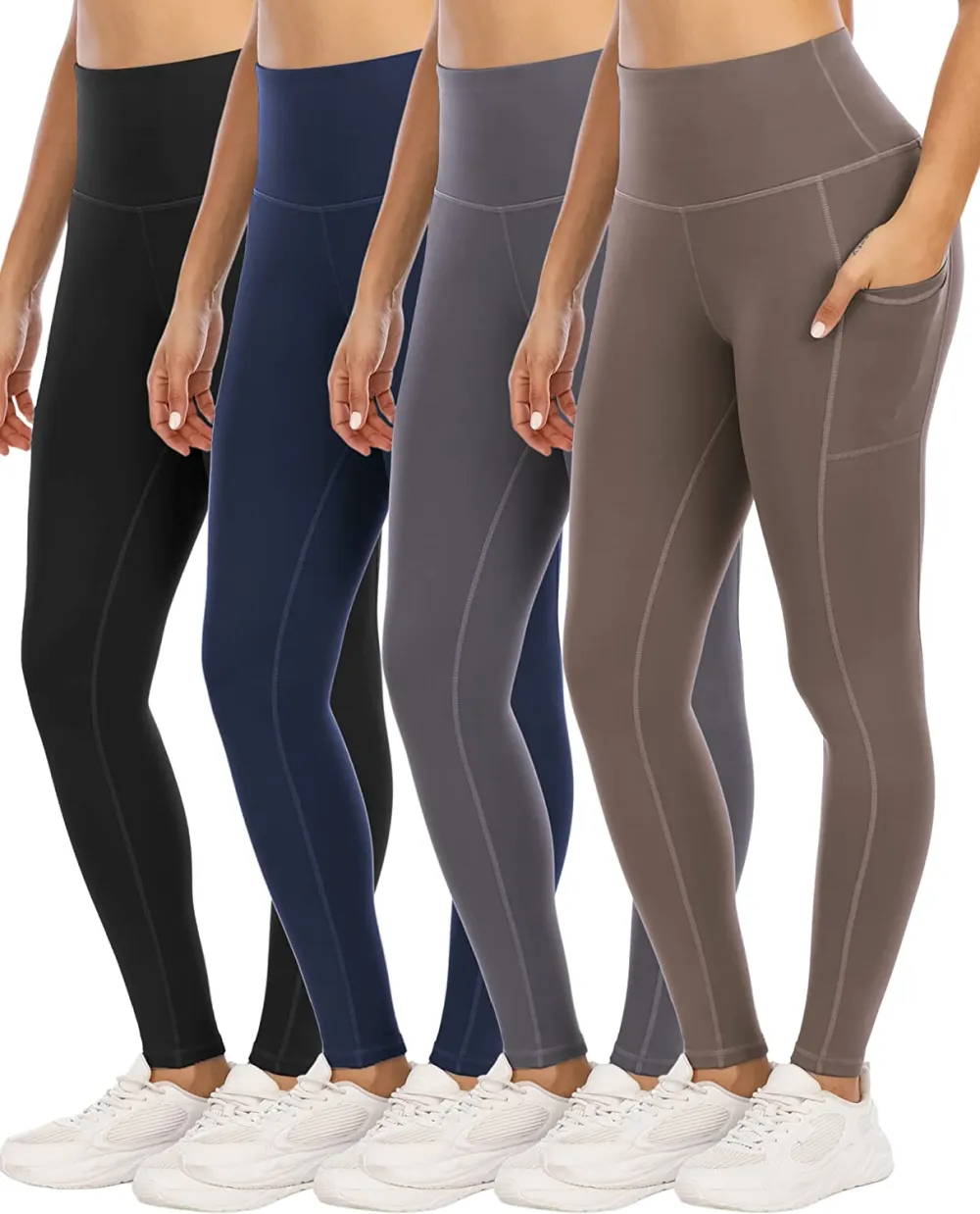 YOUNGCHARM 4 Pack Leggings with Pockets for Women,High Waist Tummy Control Workout Yoga Pants