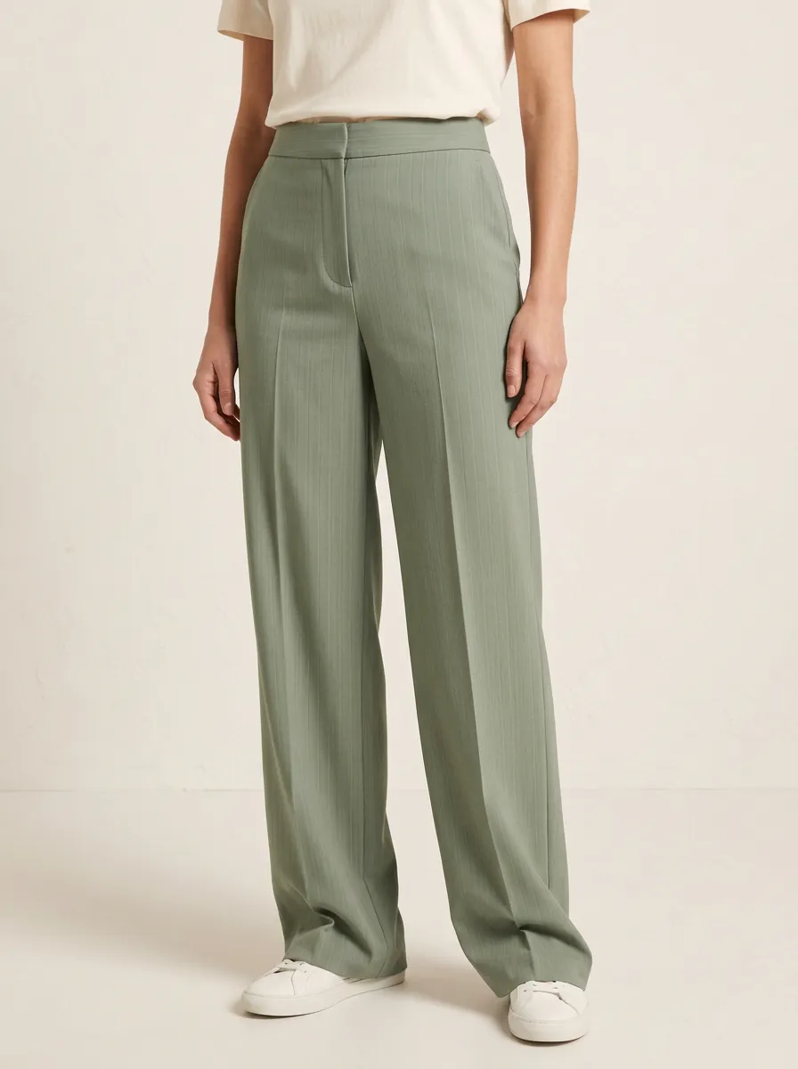 Side Pockets Pinstripe High Rise Wide Leg Pants