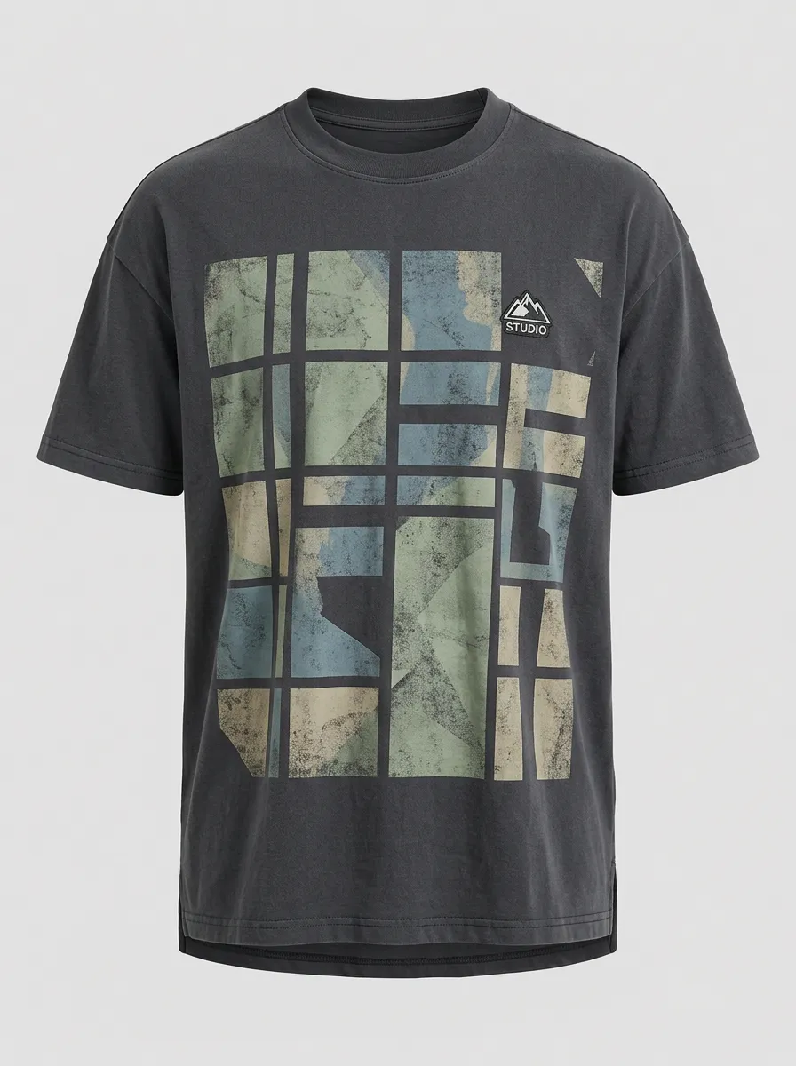 Men's Mountain Studio Geometric Grid Printed T-shirt
