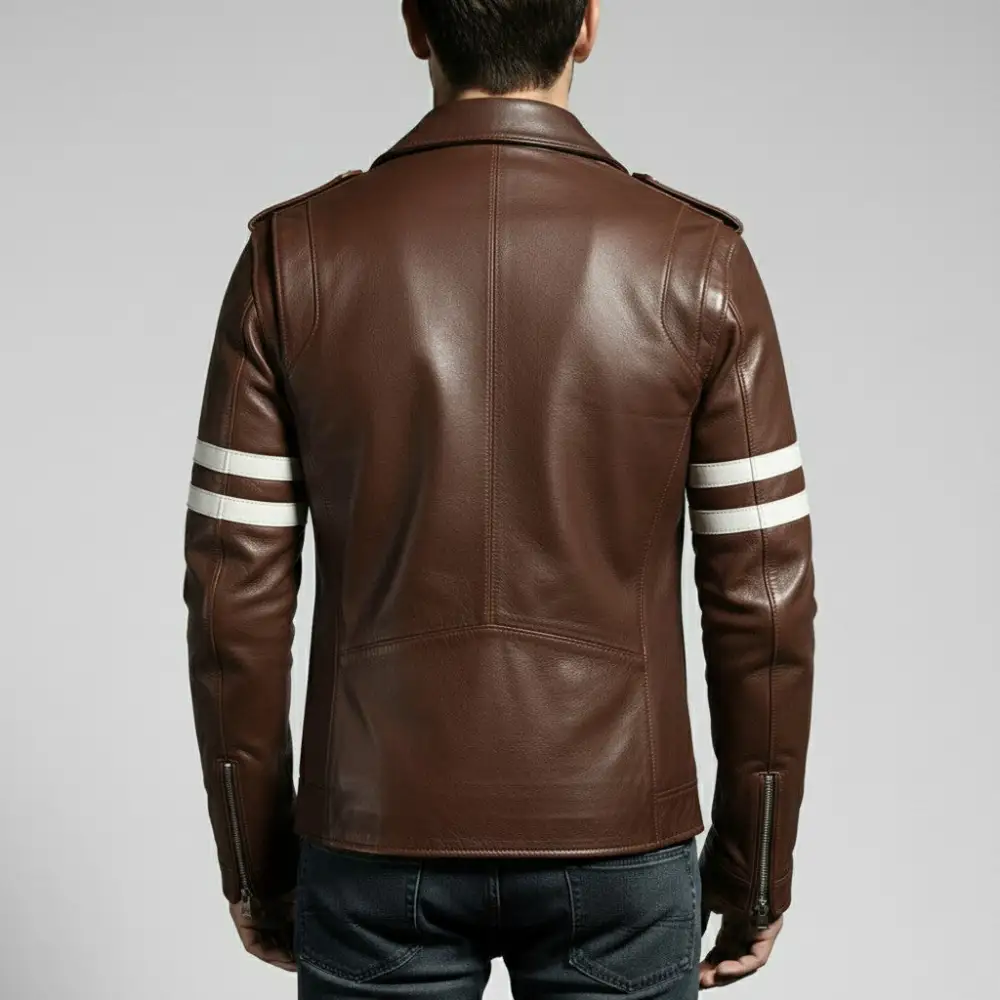 Cowhide Biker Embroidered Jacket