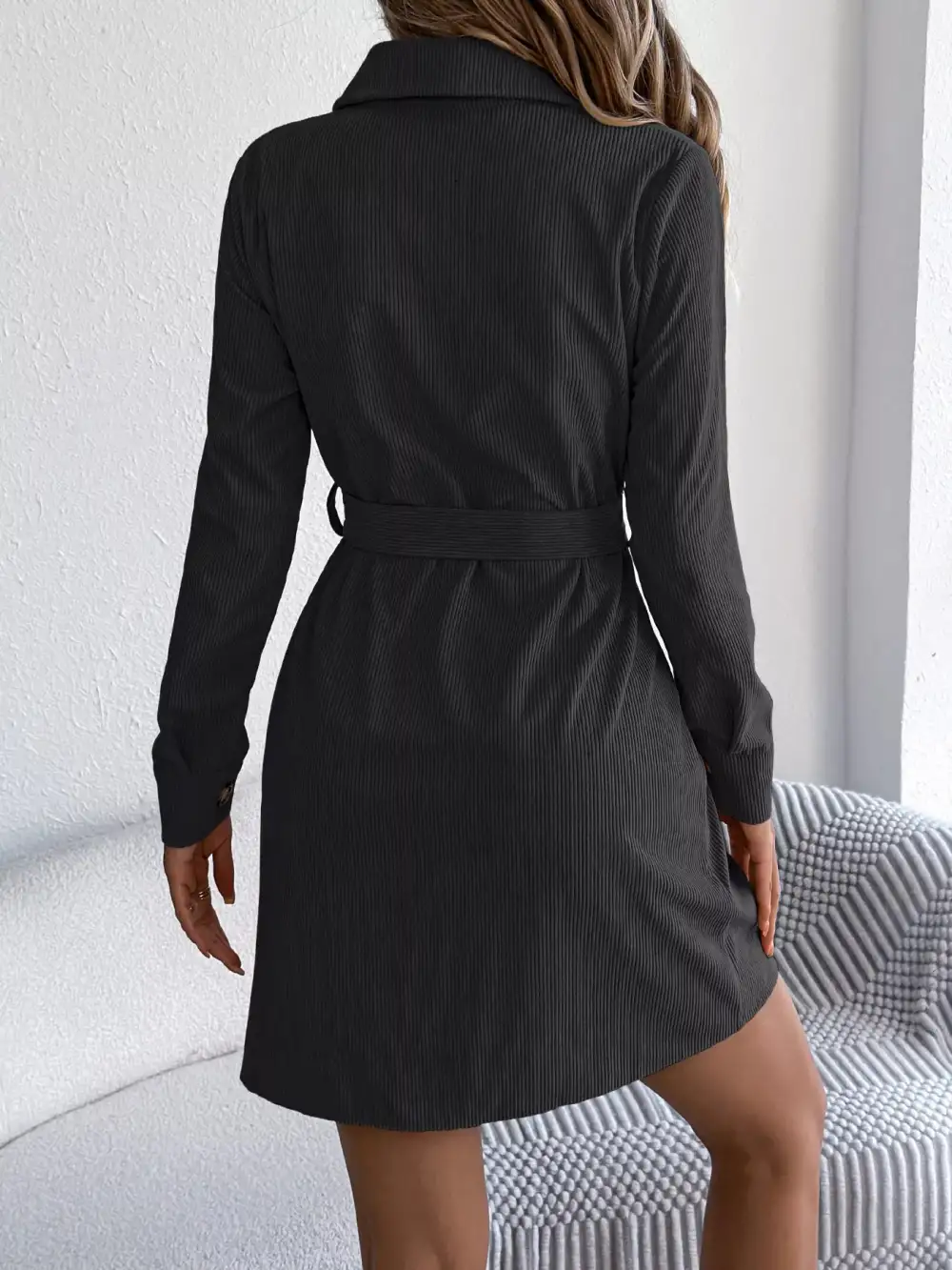 Structured Shape Corduroy Button Front Shirt Dress