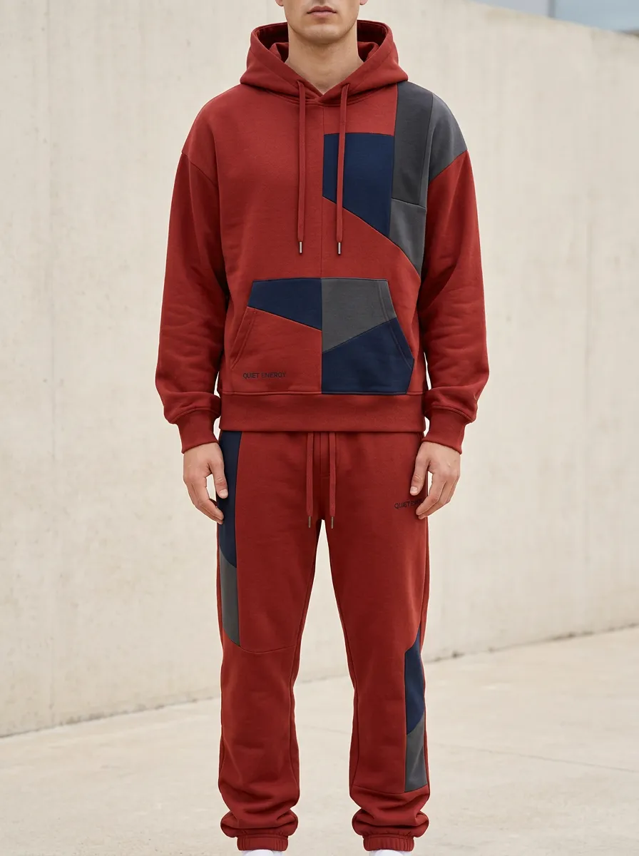 Men's Quiet Geometric Patchwork Print Jogger Set