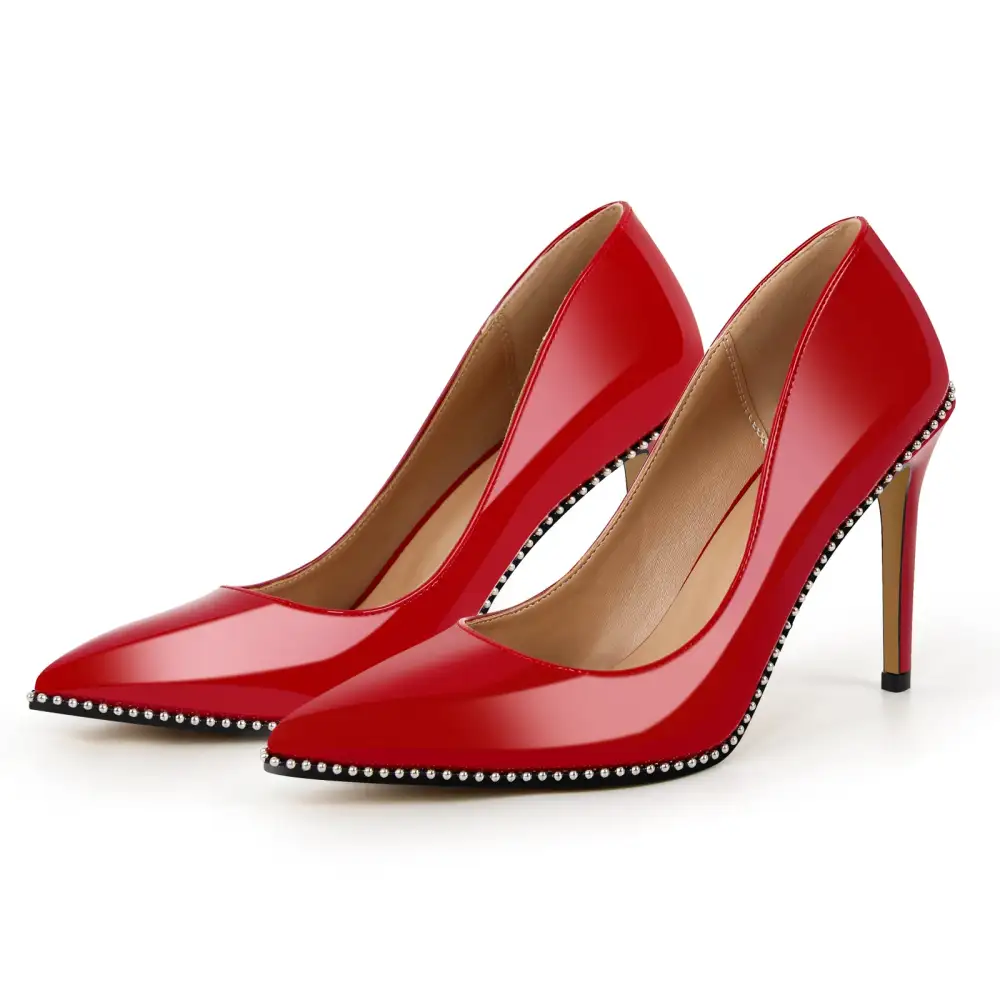 Rivet Pointed Toe Stiletto Slip On Pumps