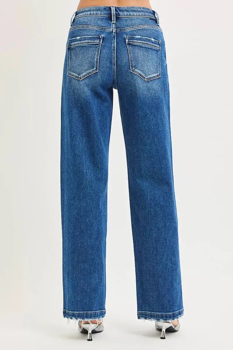 Raw Hem Side Seam Baggy Jeans