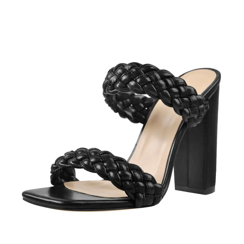 Open Toe Chunky High Heel Mule Sandals