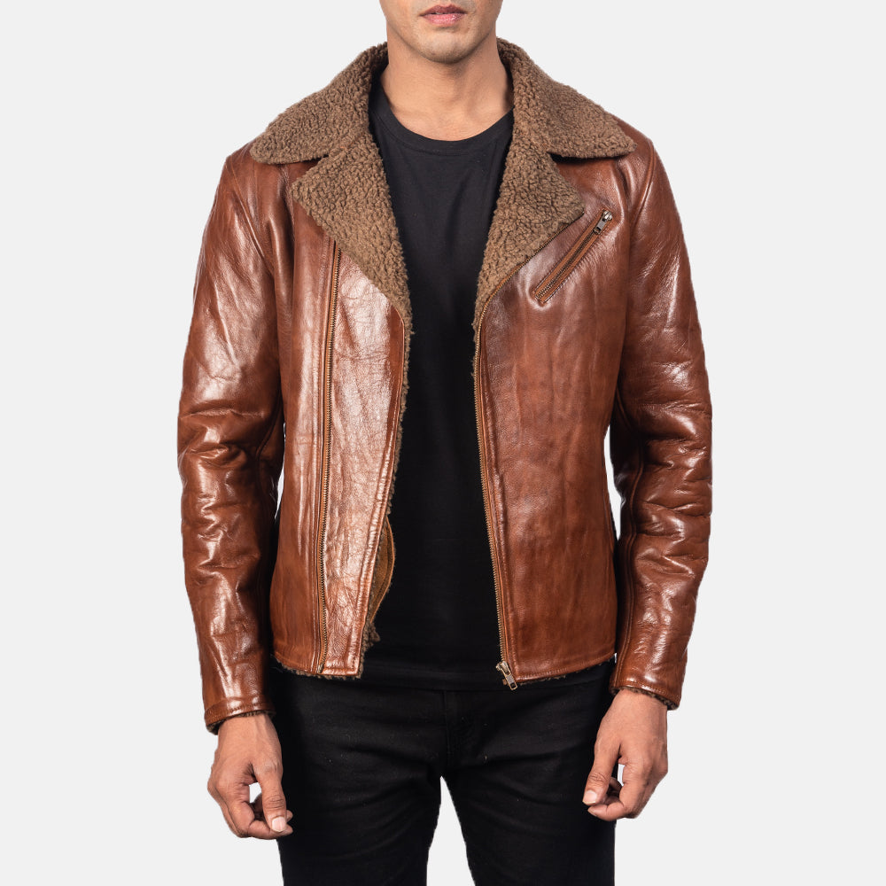 Men's Rugged Leather Shearling Jacket