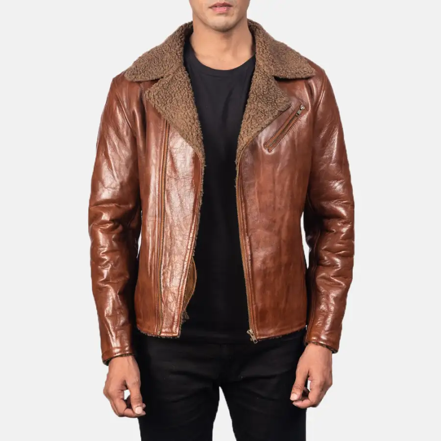 Men's Rugged Leather Shearling Jacket