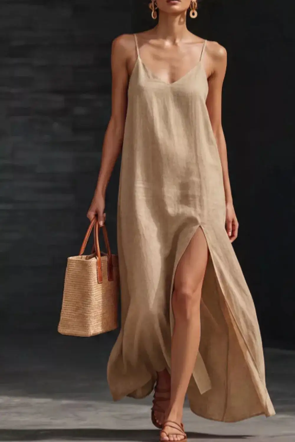 V Neck Slit Maxi Dress