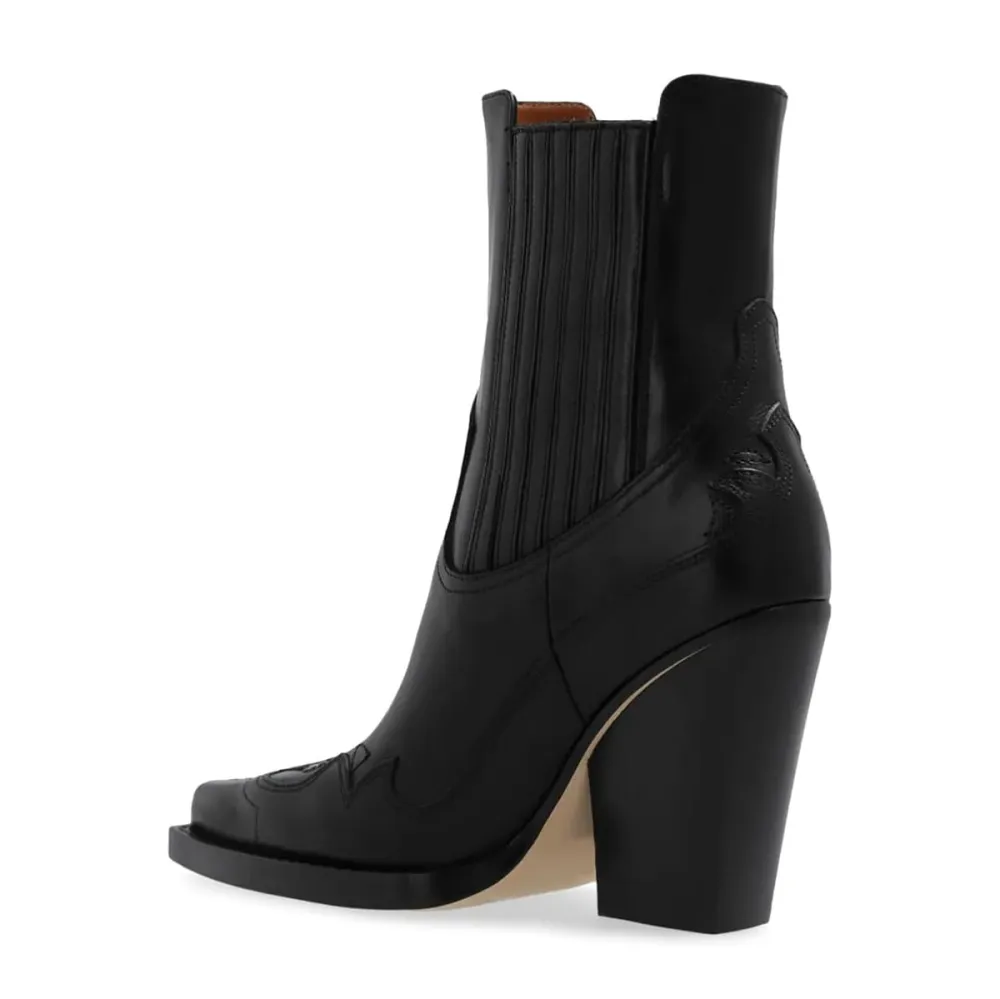 Faux-Leather Pull-On Pointed-Toe Block-Heel Ankle Boots