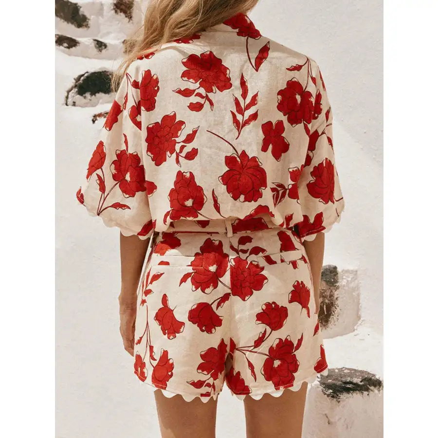 Floral Print Scalloped Edge Top and Shorts Set