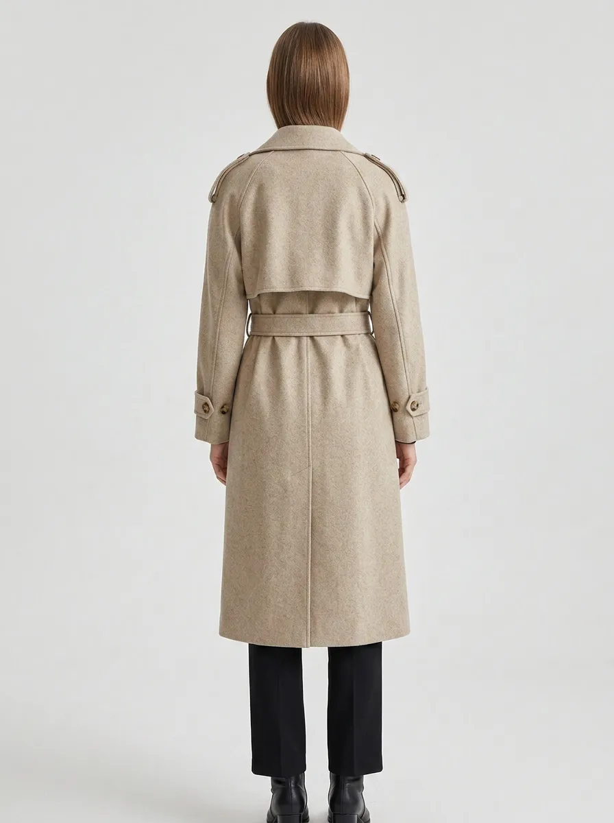 Women's Classic Double-Breasted Belted Minimalist Long Trench Coat