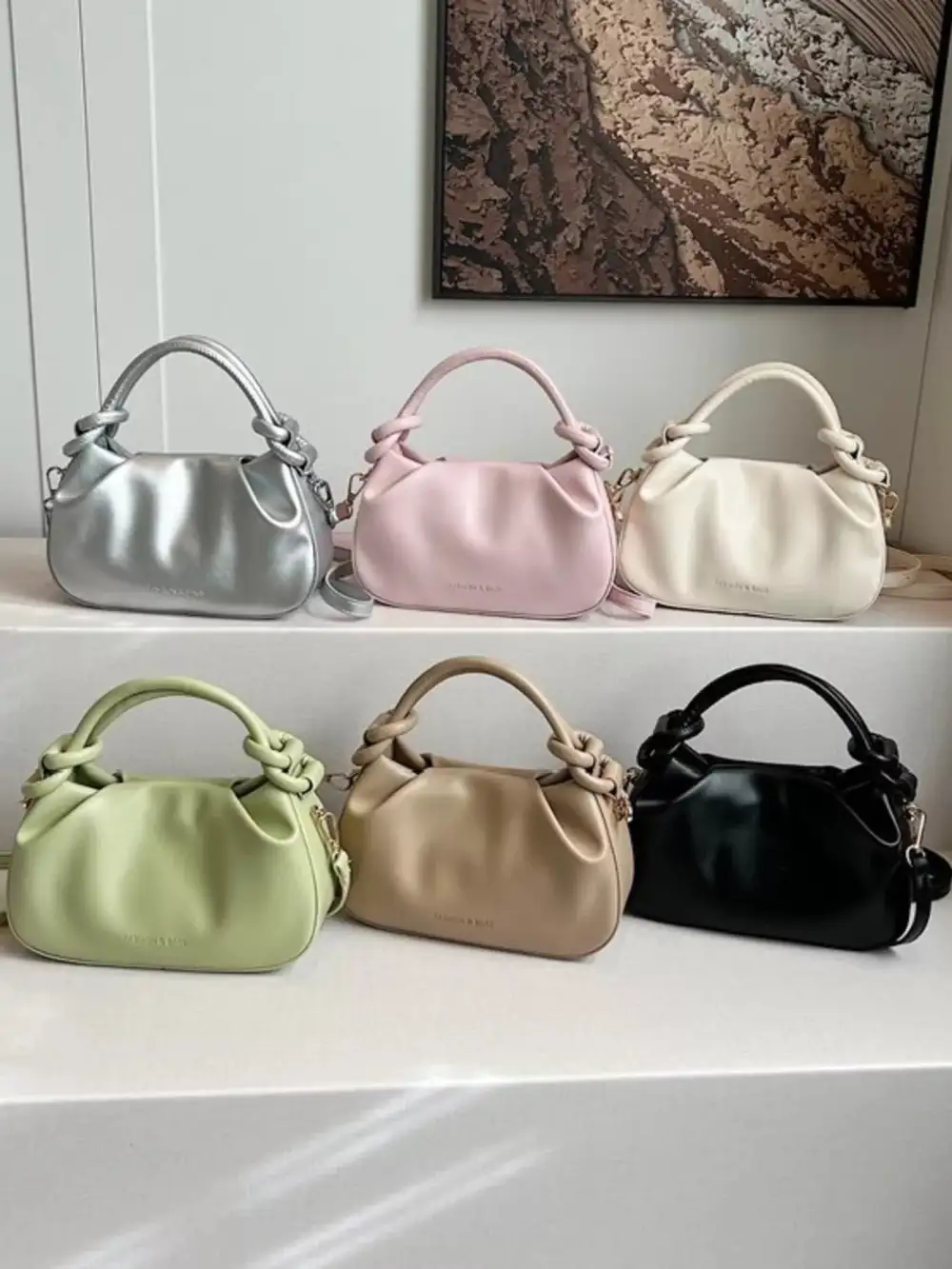 Knot Handle Ruched Crossbody Bag