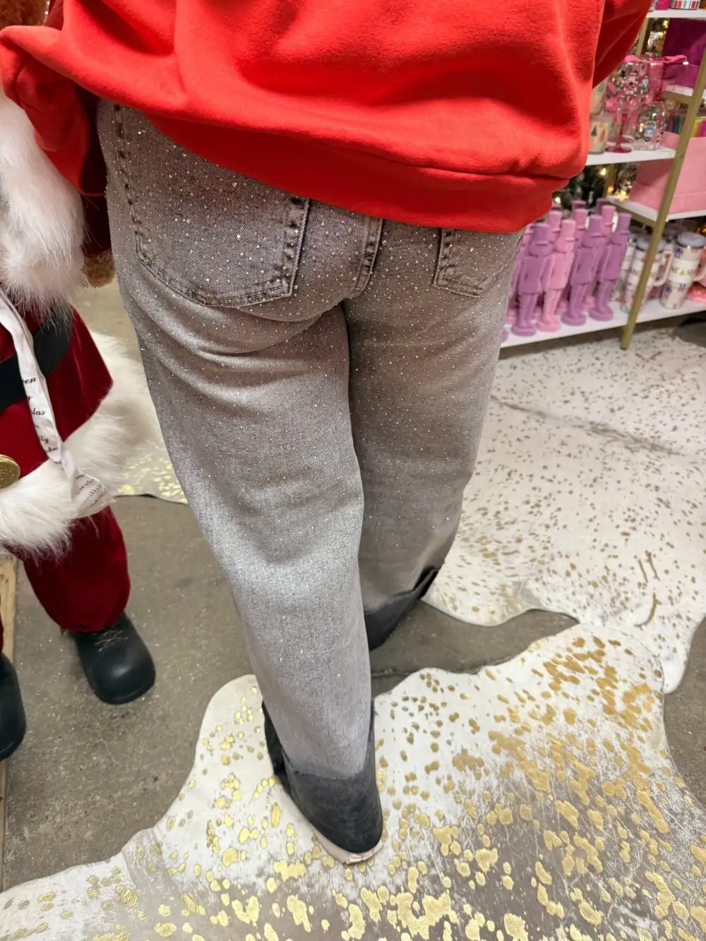 Rhinestone Cuff Wide Leg Jeans