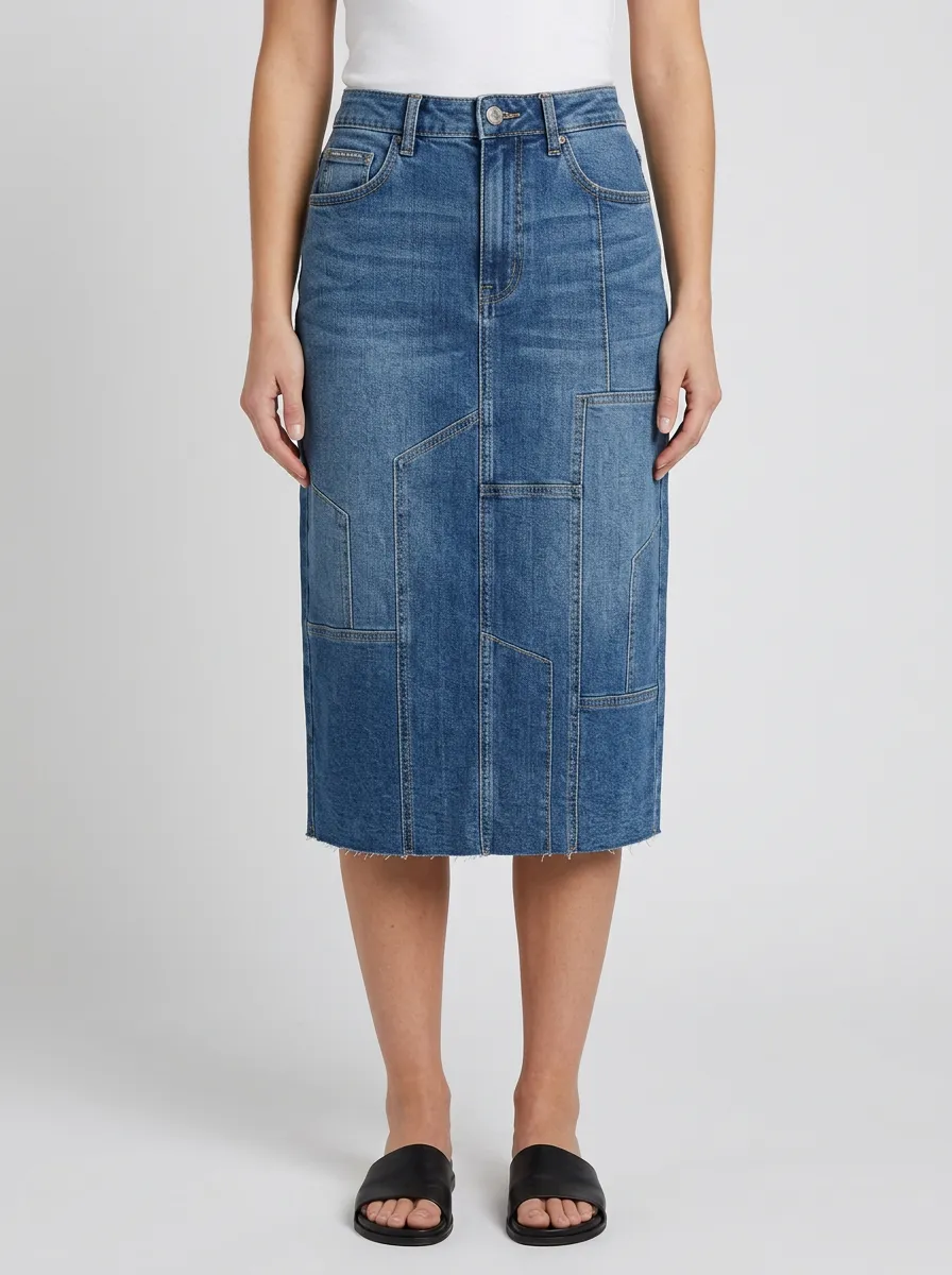 Women's Casual Fashion Patchwork Stitched Denim Skirt