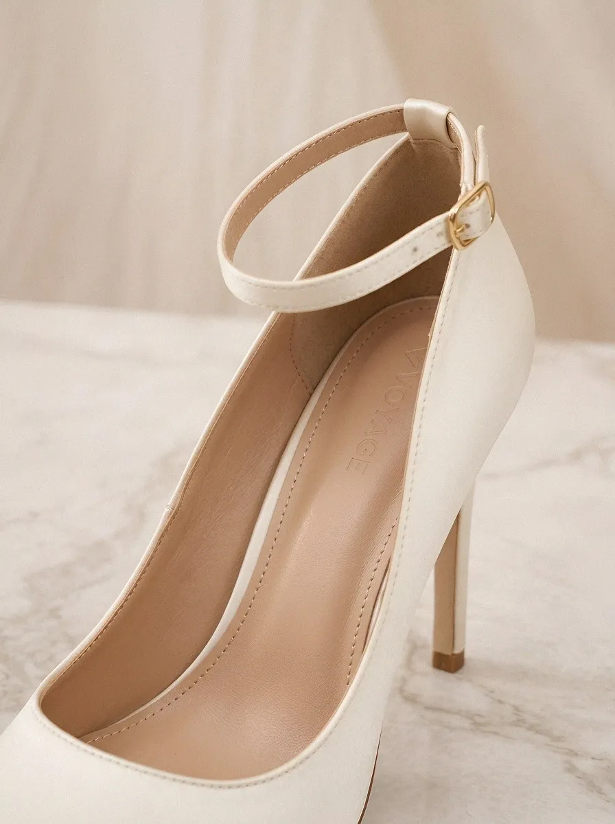 Pearl Floral Embroidered Ankle-Strap Women's Formal High Heels