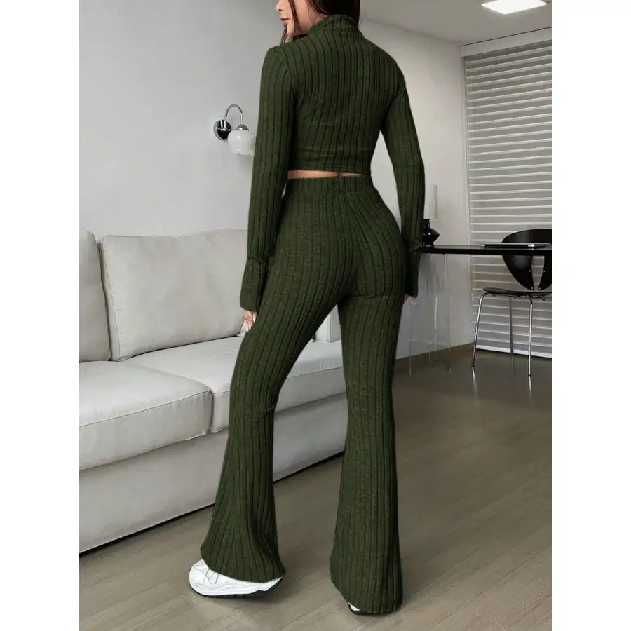 Relaxed Zip Up Long Sleeve Top and Pants Set
