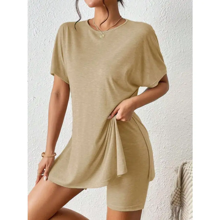 Casual Round Neck T Shirt and Shorts Set