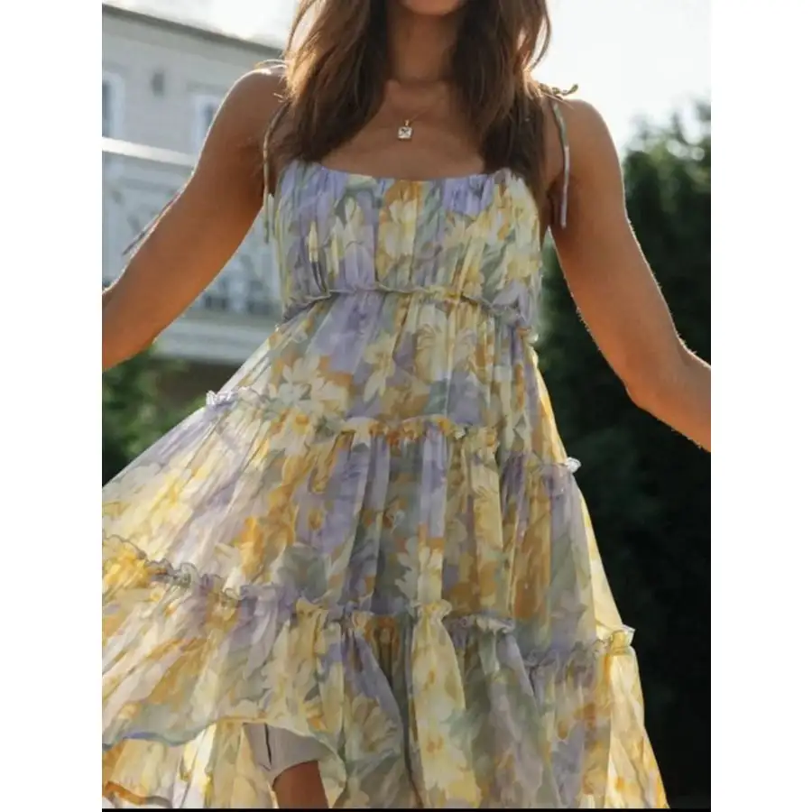 Tie-Strap Tiered Mini Dress