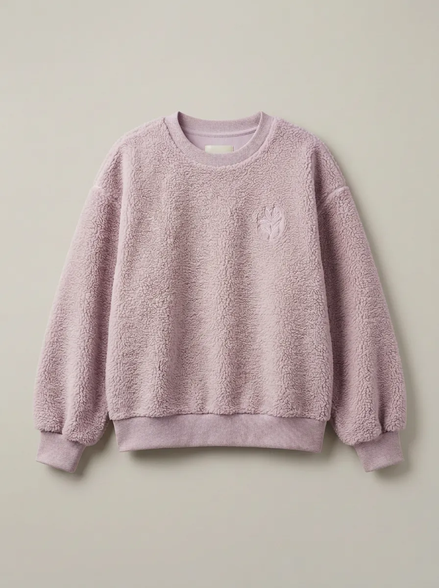 Easy-Wear Embroidered Sherpa Detail Women's Fleece Crewneck Sweatshirt