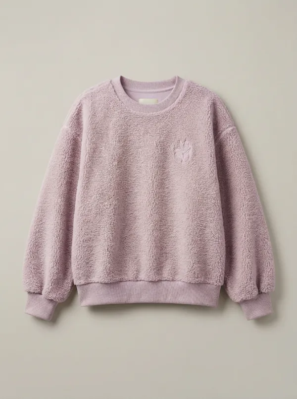 Easy-Wear Embroidered Sherpa Detail Women's Fleece Crewneck Sweatshirt