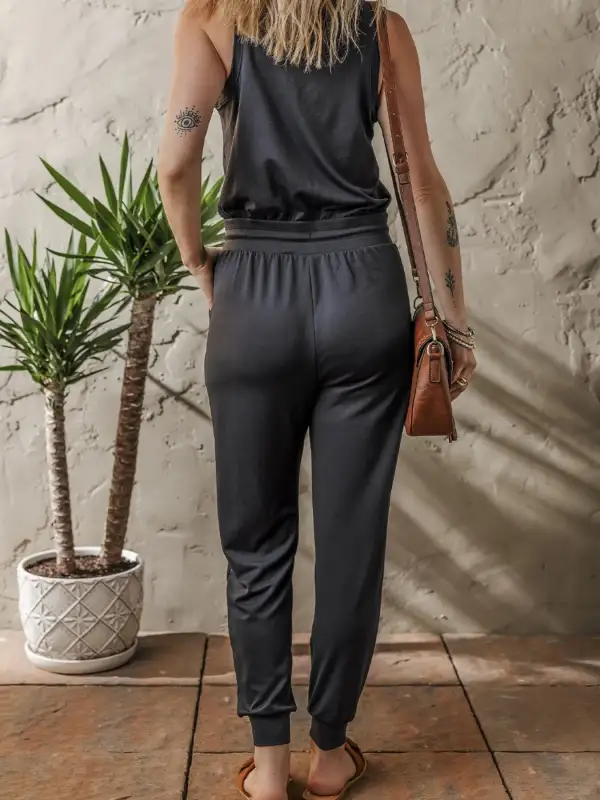 Tie Waist Sleeveless Jumpsuit Jogger Pants