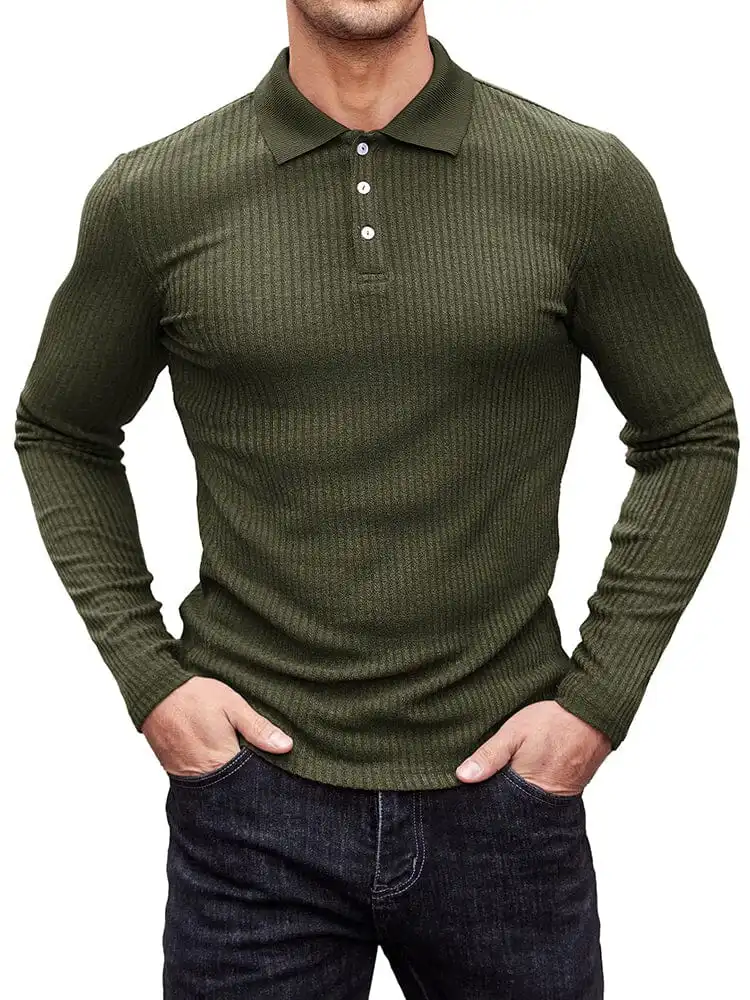 Stretchy Slim Fit Knit Polo Shirt Sweater