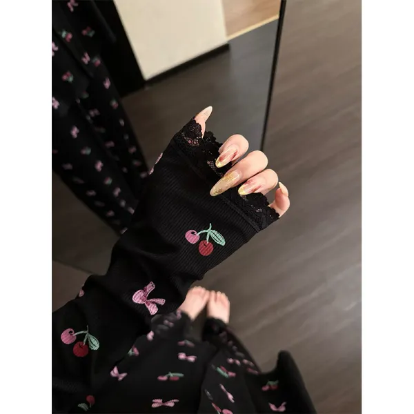 Cherry and Bow Lace Trim Pajama Set